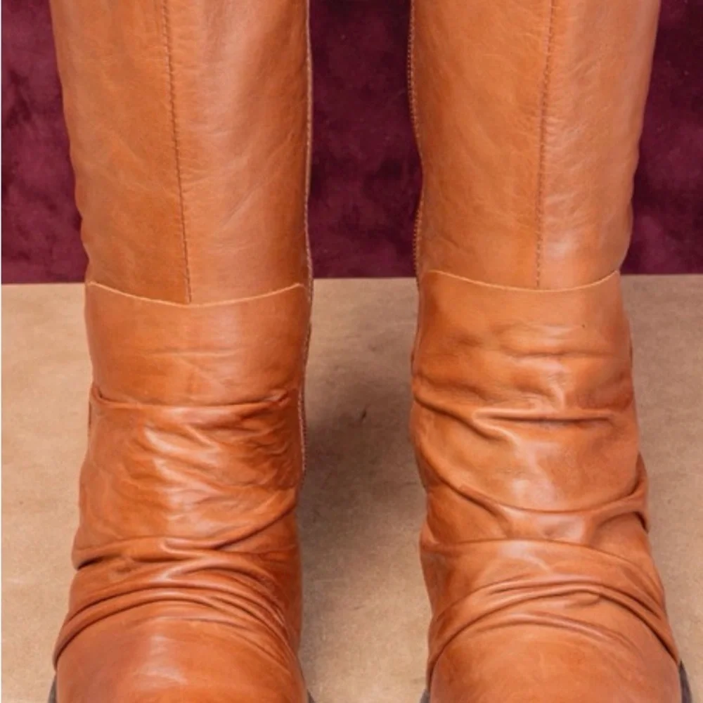Miz Mooz Cognac Leather Over-The-Knee Zip Boots